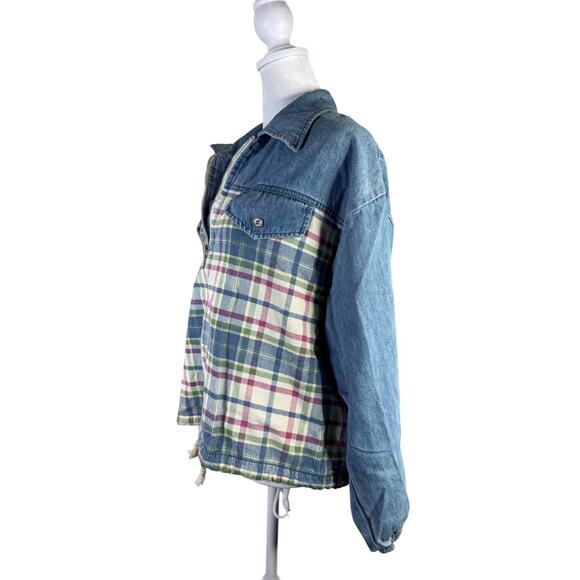 Vintage County Seat Denim & Plaid Zip Jacket S 80s‎ 90s Gorpcore Cottagecore - Picture 2 of 12